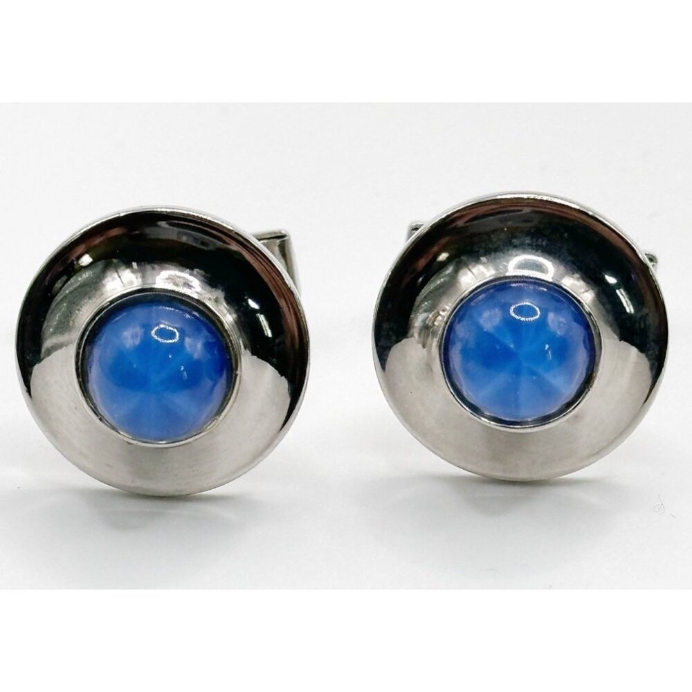 Mens Vintage JUDY LEE BLUE GLASS STAR BURST Star Sapphire CUFFLINKS